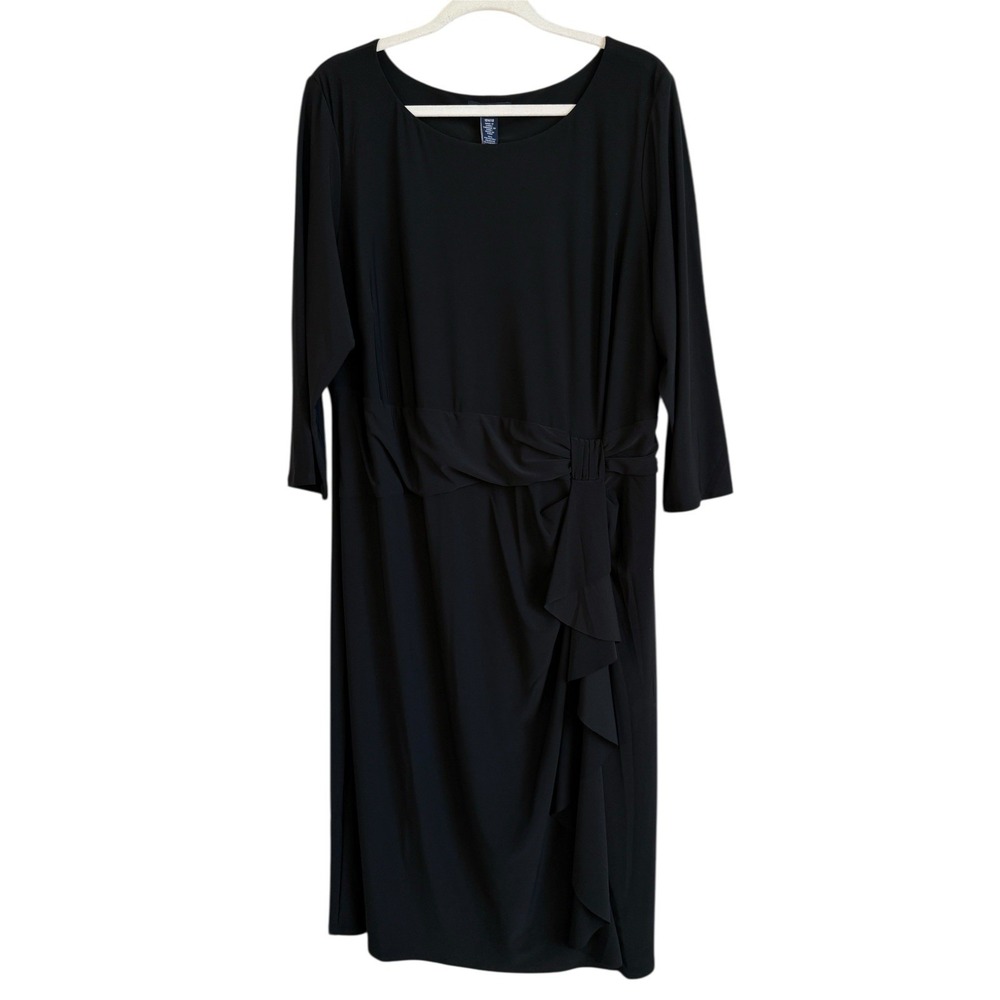 Chaps Faux Wrap Women's Black Cocktail Dress Size 18W NEW Stretchy Ruched Sheath